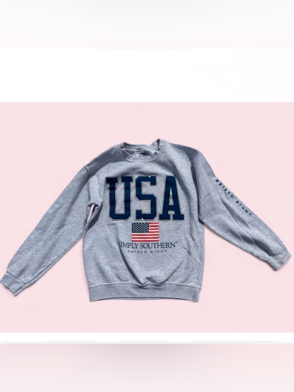 Simply Southern Gray Crewneck Sweatshirt with Navy USA Letters